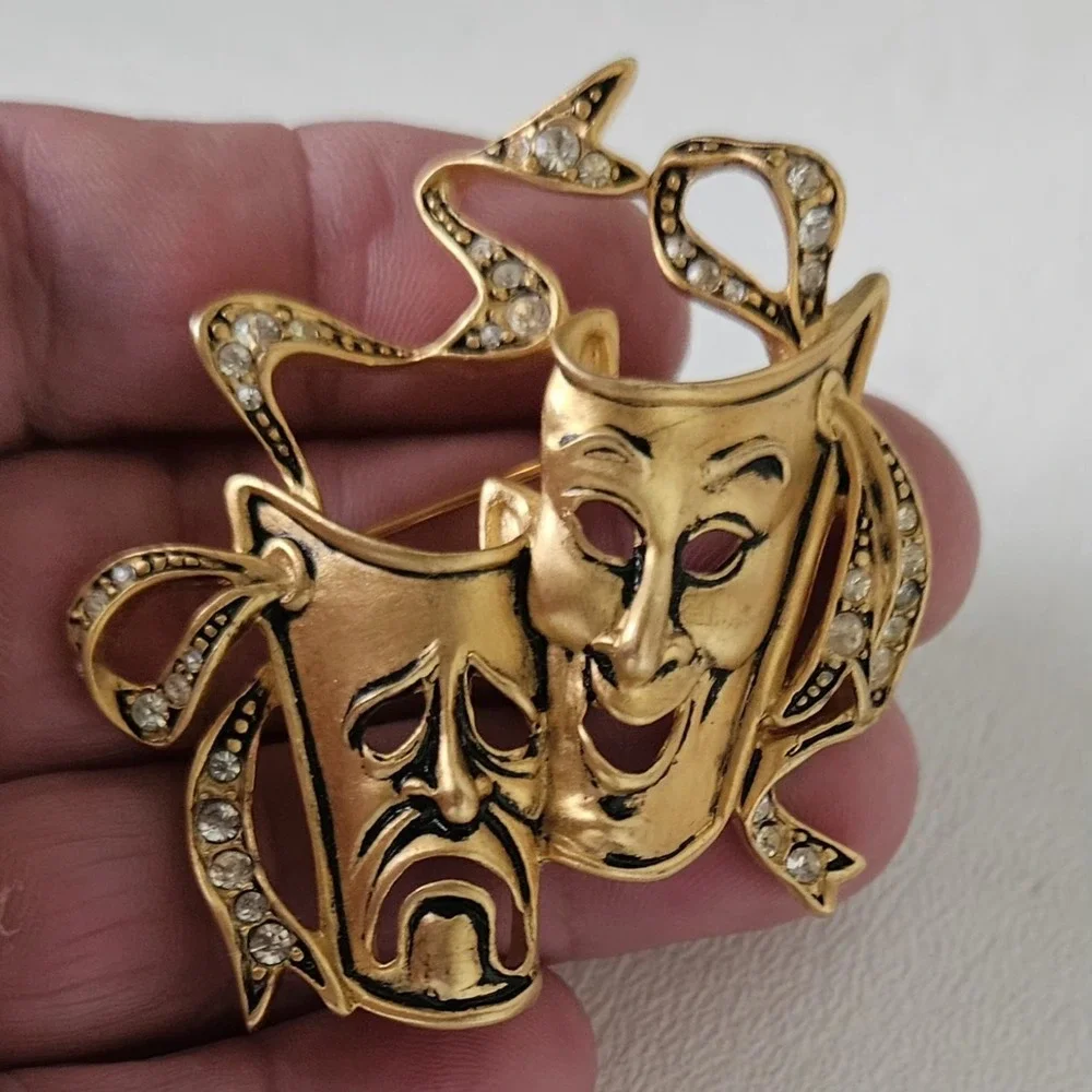 Rare Vintage Bob Mackie Comedy Tragedy Mask Brooch
